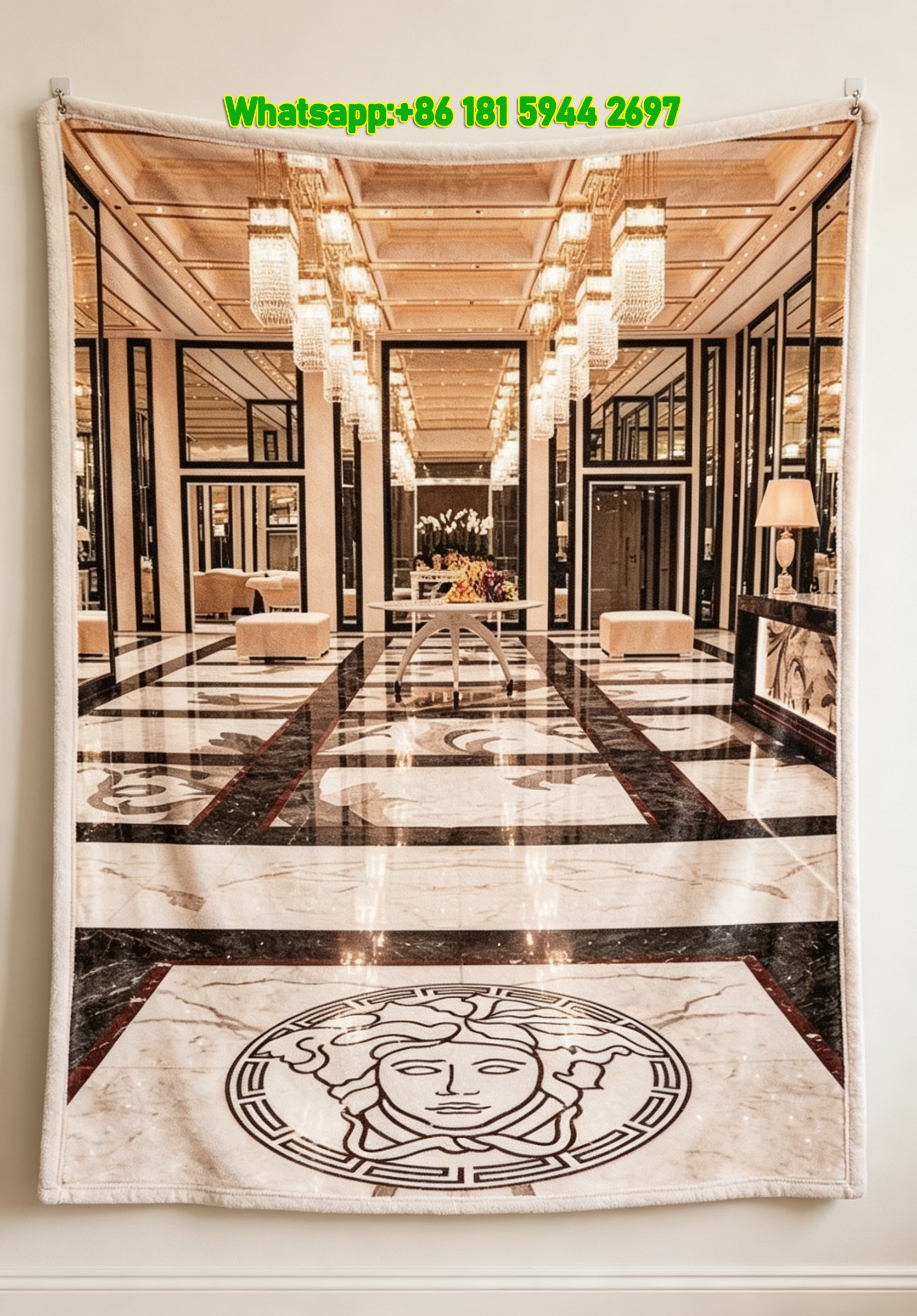 White Marble Versace Luxury Lobby Printed Flannel Throw Blanket IMG_1398